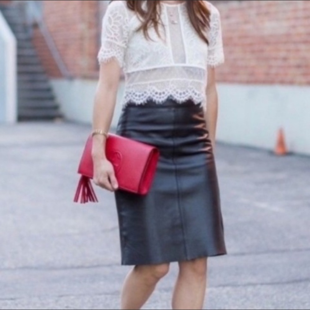 WILSON LEATHER SKIRT PELLE STUDIO BODYCON BLACK LEATHER SKIRT MIDI SKIRT 4 VTG - Picture 3 of 14